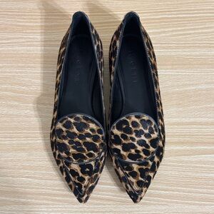 M.Gemi Leopard Calf Hair Loafers Pointed Toe Italy Luxe Chic 37